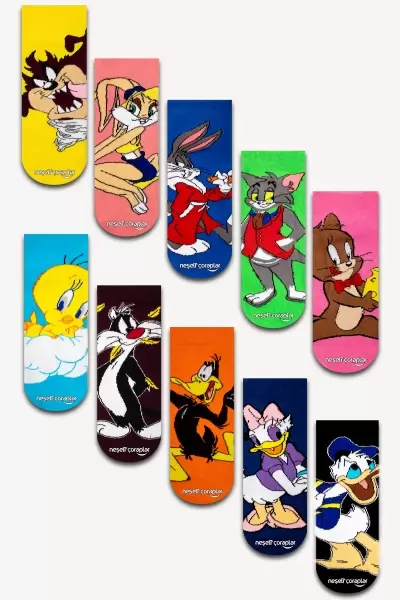 10'lu Looney Tunes Çocuk Renkli Çorap Set