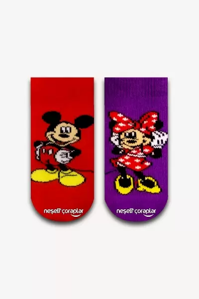 2'li Mickey and Minnie Havlu Çocuk Çorap Set