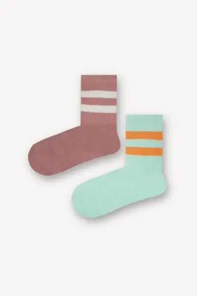 2'li Pembe - Yeşil Çocuk Çorap Set