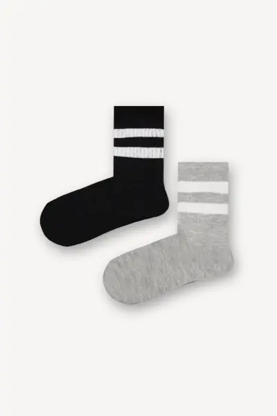 2'li Siyah - Gri Çocuk Çorap Set