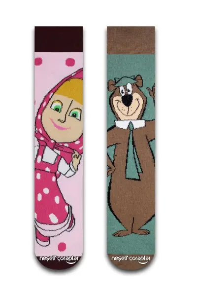 2'li Maşa & Ayı Renkli Çorap Set