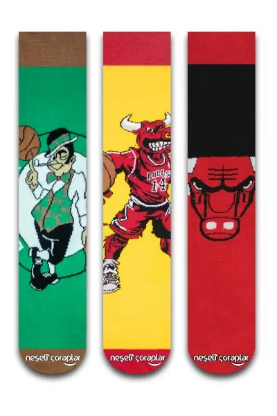 3'lü Basketbol Renkli Çorap Set