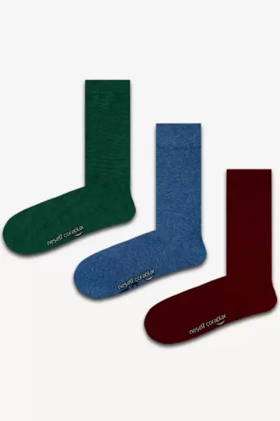 3'lü Renkli Düz Renkli Çorap Set