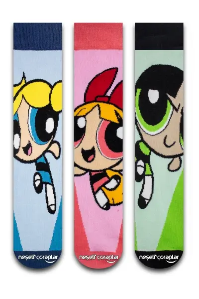 3'lü Powerpuff Girls Renkli Çorap Set