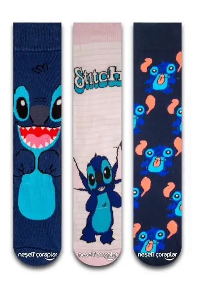 3'lü Stitch Renkli Çorap Set