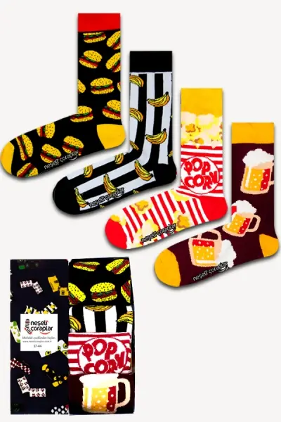 4'lü Popcorn Renkli Çorap Set