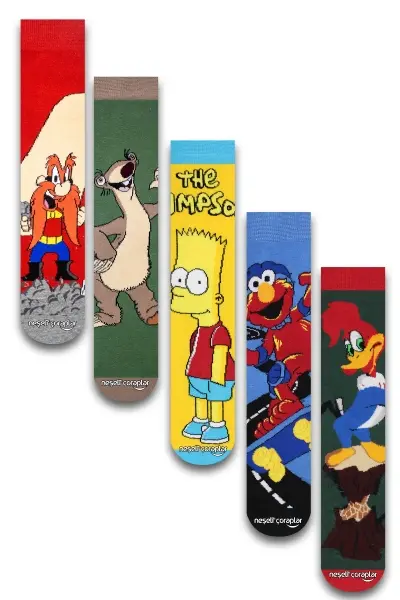 5'li Cartoon Karakter Renkli Çorap Set