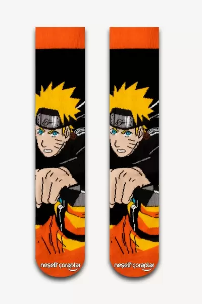 Anime Naruto Uzumaki Siyah Renkli Erkek Çorap