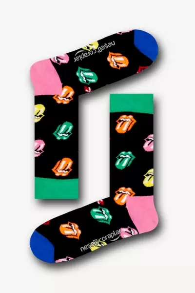 Colorful Lips Desenli Renkli Kadın Çorap