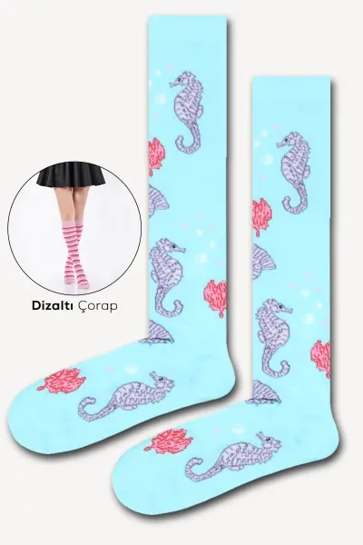 Deniz Atı Renkli Kadın Dizaltı Çorap