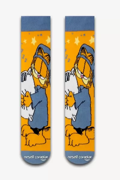 Uykucu Garfield Renkli Erkek Çorap