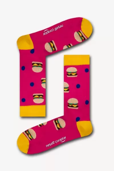 Hamburger Pembe Renkli Erkek Çorap