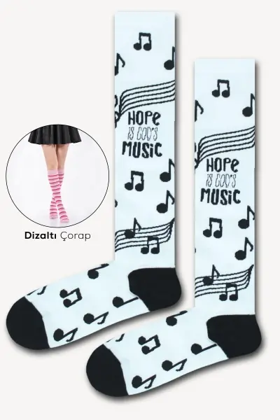 Hope is Gods Music Renkli Kadın Dizaltı Çorap