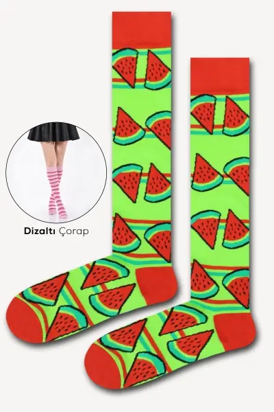 Karpuz Renkli Kadın Dizaltı Çorap