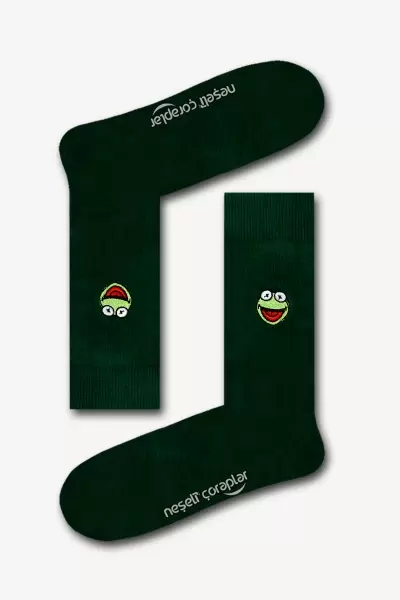 Kermit Nakışlı Renkli Erkek Çorap