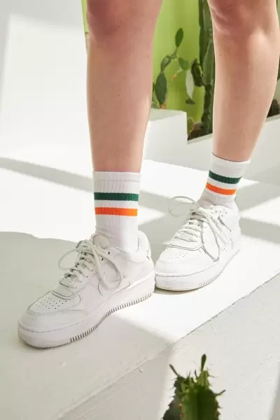 Turuncu Yeşil Çizgili Atletik Kadın Çorap