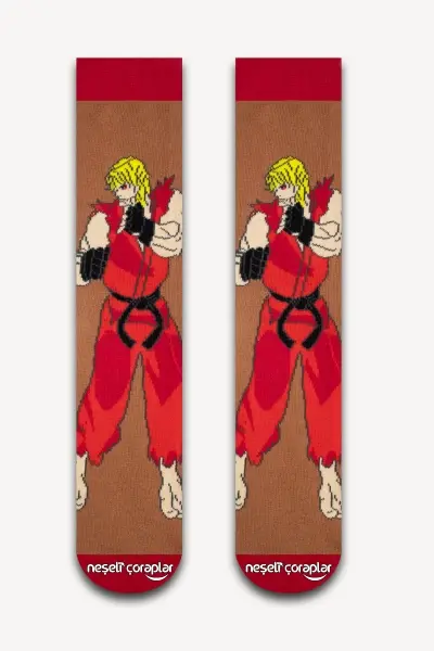 Street Fighter Ken Renkli Kadın Çorap
