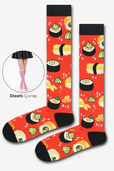 Sushi Kırmızı Renkli Kadın Dizaltı Çorap