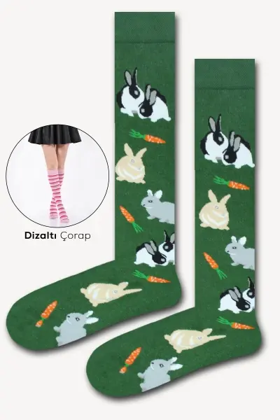 Tavşan Renkli Kadın Dizaltı Çorap