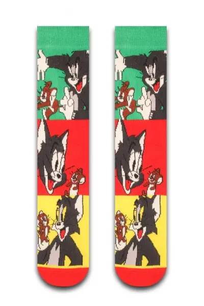 Tom ve Jerry Renkli Kadın Çorap 