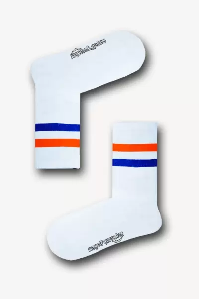 Turuncu Mavi Çizgili Atletik Kadın Çorap 