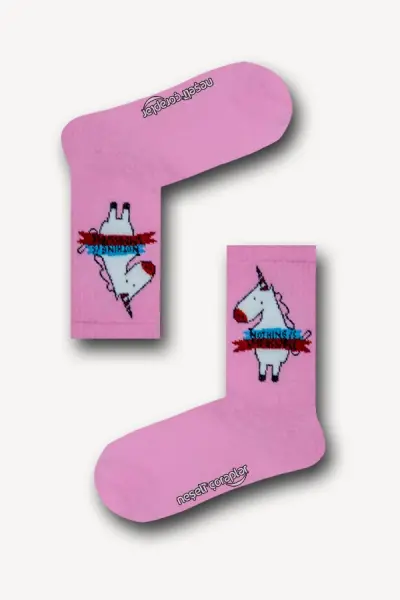 Pembe Unicorn Desenli Atletik Kadın Çorap