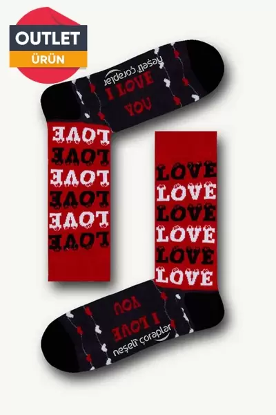 I Love You Desenli Renkli Erkek Çorap