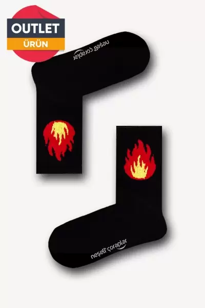 Siyah Ateş Desenli Atletik Kadın Çorap