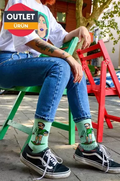Yeşil Simpson Desenli Renkli Kadın Çorap