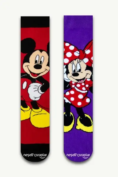 2'li Mickey and Minnie Renkli Çorap Set
