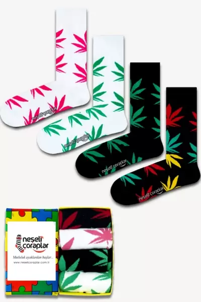 4'lü Yaprak Desenli Renkli Çorap Set