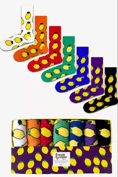 7'li Limon Renkli Çorap Set