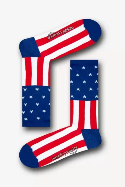 Amerika Bayrak Desenli Atletik Kadın Çorap
