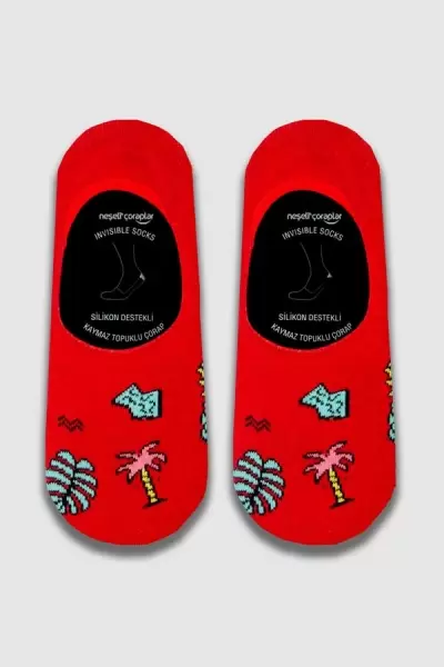 Kırmızı Palmiye Desenli Babet Erkek Çorap