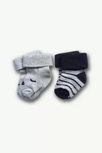 2'li Bebek Gri Çizgili-Köpek Renkli Çorap