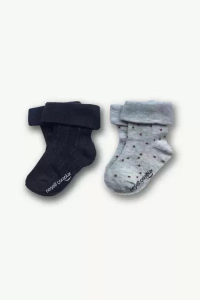 2'li Bebe Siyah Gri Puantiyeli Renkli Çorap