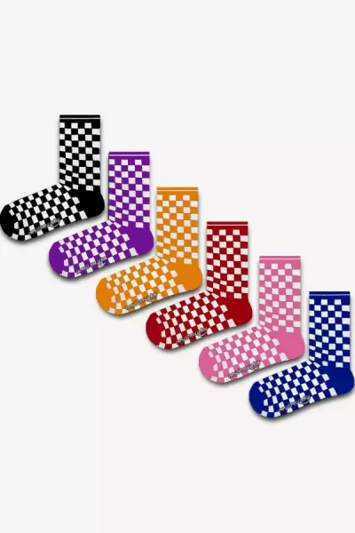 6'lı Dama Desenli Renkli Atletik Çorap Set