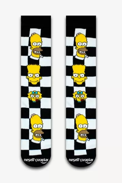 Damalı Simpsons Renkli Erkek Çorap