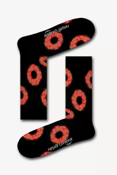Siyah Donuts Renkli Kadın Çorap