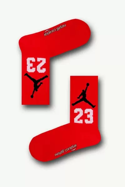 Kırmızı 23 Basketball Player Desenli Atletik Kadın Çorap