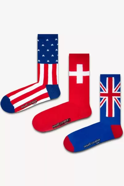 3'lü Amerikan Bayrak Desenli Atletik Çorap Set