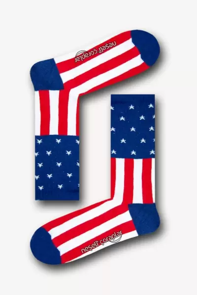 3'lü Amerikan Bayrak Desenli Atletik Çorap Set