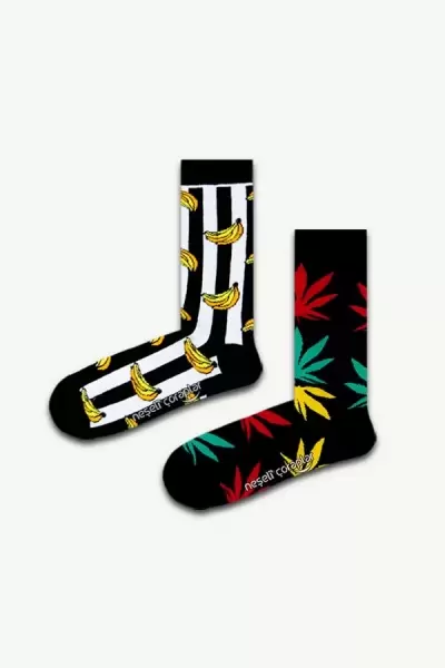 2'li Şerit Muz Renkli Çorap Set