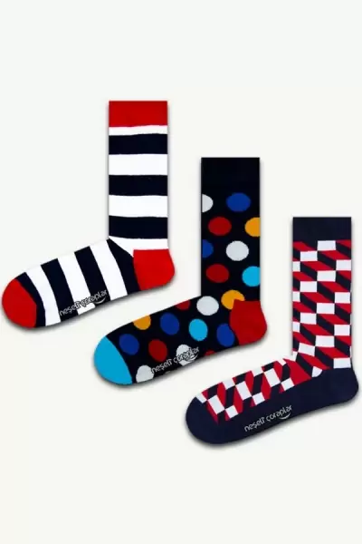 3'lü Geometrik Renkli Çorap Set 