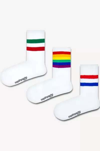 3'lü Renkli Çizgiler Desenli Atletik Çorap Set