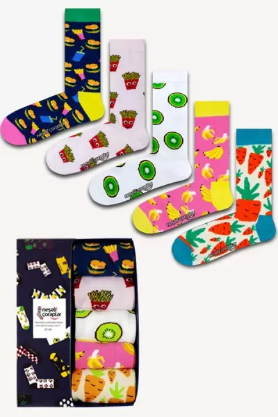 5'li Meyve Burger Renkli Çorap Set