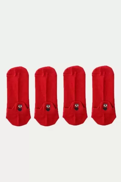 4'lü Kırmızı Emoji Patik Çorap Set