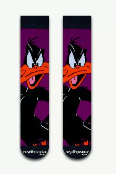 Daffy Duck Desenli Renkli Kadın Çorap