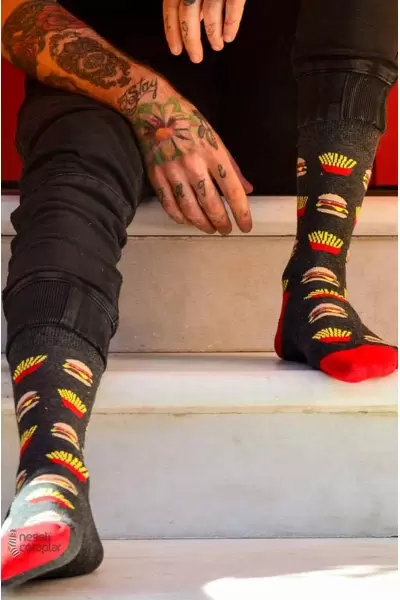 FastFood Desenli Renkli Erkek Çorap