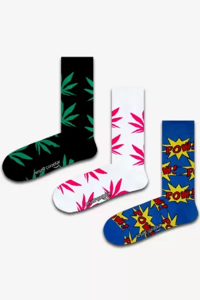 3'lü Fuşya Yaprak Desenli Renkli Çorap Set